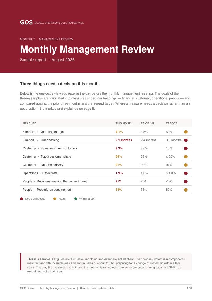 Monthly Management Review sample report cover